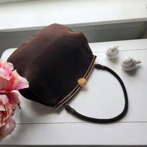 Bienen-Davis Vintage Brown Suede Bag Gold Shell Clasp Tortoiseshell Trim